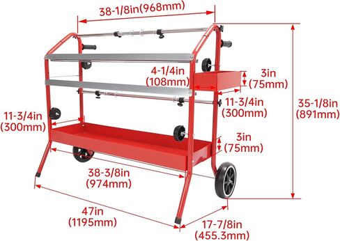 HECASA 36" Multi-Roll Masking Paper Machine W/Storage Trays, Auto Body Paint & Repair Shop, Car Painting Prep Steel Galvanized Powder Coated Red in Saudi Arabia