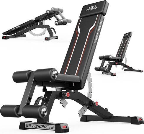 FLYBIRD Workout Bench, Adjustable Weight Bench Foldable Strength Training Bench for Home Gym - Newly Upgraded in Saudi Arabia