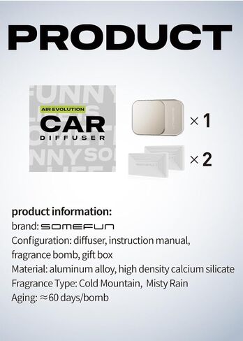 SOMEFUN Car Air Diffuser, Vent Clip, 3 Fragrance Tablets, Metallic, Sliding Cover, 30 Days (silver night) in Saudi Arabia
