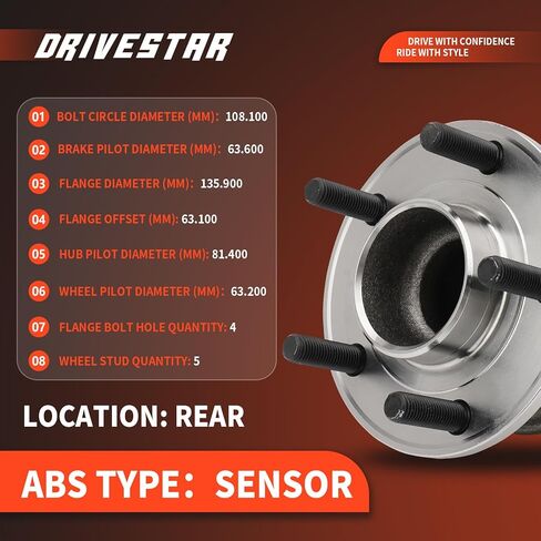 DRIVESTAR 512466 Rear Left/Right Wheel Hub & Bearing Assembly for Ford Focus 2012-2018, Rear Hub w/ABS in Saudi Arabia