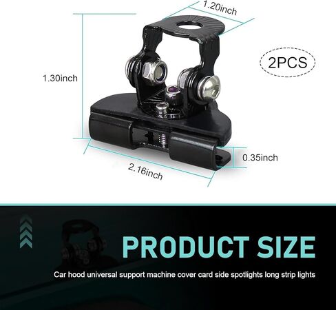 2PCS LED Hood Mounts, Stainless Steel LED Light Bar Mounting Brackets, Adjustable Hood Ditch Light Brackets, Waterproof Hood Grille LED Light Base, Universal for SUV Truck(Black) in Saudi Arabia