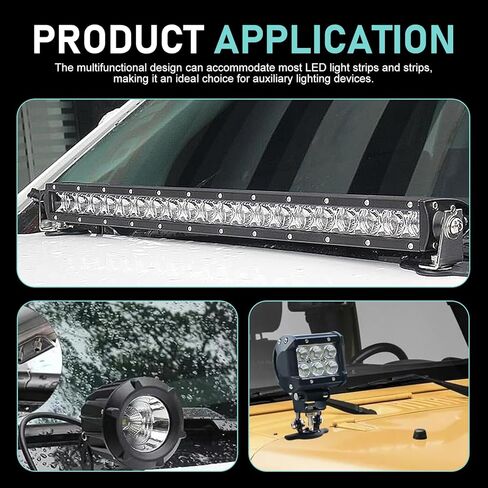 2PCS LED Hood Mounts, Stainless Steel LED Light Bar Mounting Brackets, Adjustable Hood Ditch Light Brackets, Waterproof Hood Grille LED Light Base, Universal for SUV Truck(Black) in Saudi Arabia