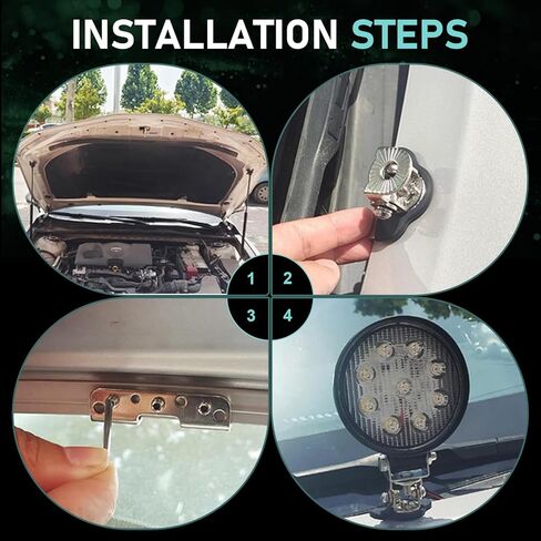 2PCS LED Hood Mounts, Stainless Steel LED Light Bar Mounting Brackets, Adjustable Hood Ditch Light Brackets, Waterproof Hood Grille LED Light Base, Universal for SUV Truck(Black) in Saudi Arabia