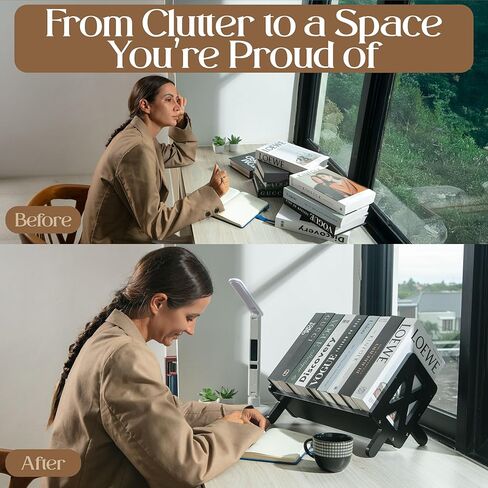 رف كتب سطح المكتب من الخيزران من Bunkal - منظم رف كتب على سطح الطاولة مائل لكتب الطبخ والأقراص المضغوطة والمجلات والمحمولة وحامل كتب صغير للمنزل أو النوم أو المكتب، 15.75 بوصة × 8.86 بوصة × 9.17 بوصة in Kuwait