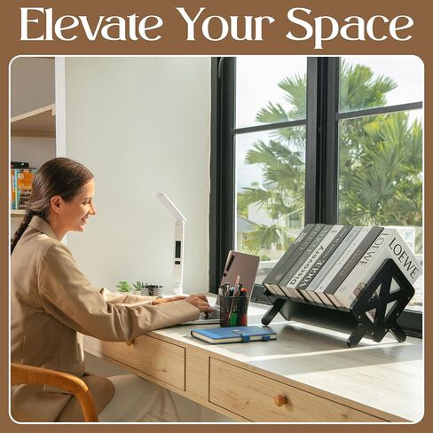 رف كتب سطح المكتب من الخيزران من Bunkal - منظم رف كتب على سطح الطاولة مائل لكتب الطبخ والأقراص المضغوطة والمجلات والمحمولة وحامل كتب صغير للمنزل أو النوم أو المكتب، 15.75 بوصة × 8.86 بوصة × 9.17 بوصة in Kuwait