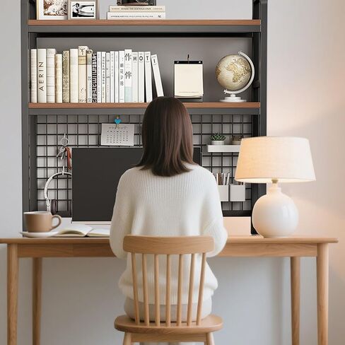 Desk Shelf Bookcase 2-Tier Metal Desktop Bookshelf Hutch with Grid Panel and DIY design possible Multipurpose Storage Organizer Display Rack for Dorm Office Home Computer Desk(Black 29.5"×7.9"×38.6") in Saudi Arabia