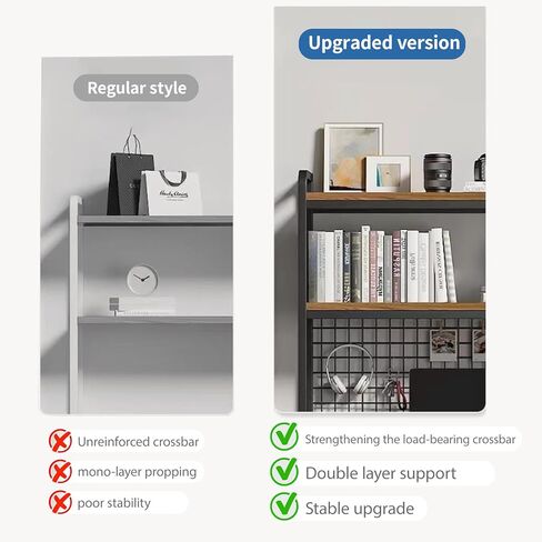 Desk Shelf Bookcase 2-Tier Metal Desktop Bookshelf Hutch with Grid Panel and DIY design possible Multipurpose Storage Organizer Display Rack for Dorm Office Home Computer Desk(Black 29.5"×7.9"×38.6") in Saudi Arabia