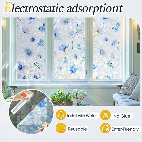 Coavas Window Privacy Film Frosted Glass Window Clings Bathroom Frosting Window Stickers Decorative Heat UV Blocking Window Coverings Static Cling for Glass Windows No Adhesive (Black,11.8x78.7 inch) in Kuwait