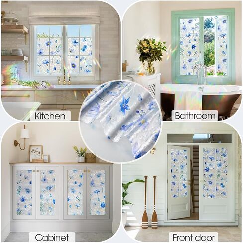 Coavas Window Privacy Film Frosted Glass Window Clings Bathroom Frosting Window Stickers Decorative Heat UV Blocking Window Coverings Static Cling for Glass Windows No Adhesive (Black,11.8x78.7 inch) in Kuwait