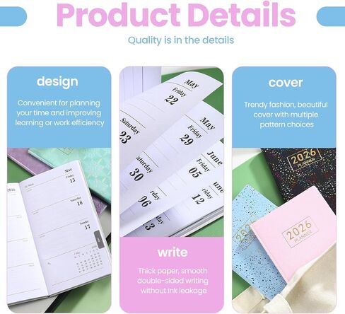 2026 ،A6 Daily Planner - Ultra-Compact Pocket Calendar (يناير 2026 - ديسمبر 2026) ،غطاء رفيع ،محفظة/جيب ،وردي in Saudi Arabia