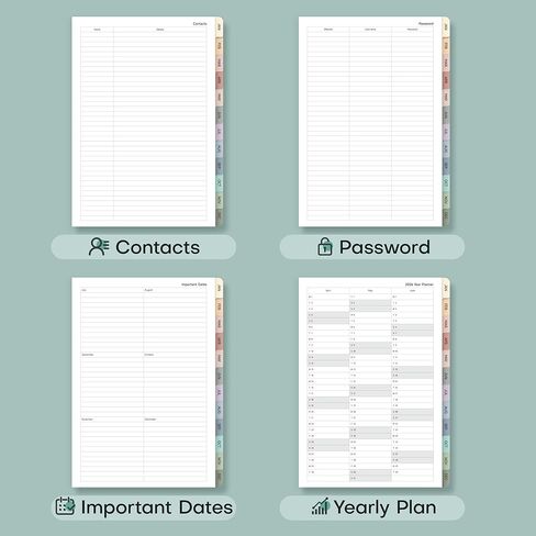 مخطط 2026 أسبوعيًا وشهريًا، يناير 2026 - ديسمبر 2026، تقويم بغلاف صلب من الكتان 2026 جدول أعمال مخطط يومي لقائمة المهام مع علامات تبويب شهرية، 6 بوصة × 8.3 بوصة، عاجي أنيق in Kuwait