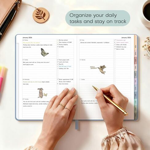 مخطط 2026 أسبوعيًا وشهريًا، يناير 2026 - ديسمبر 2026، تقويم بغلاف صلب من الكتان 2026 جدول أعمال مخطط يومي لقائمة المهام مع علامات تبويب شهرية، 6 بوصة × 8.3 بوصة، عاجي أنيق in Kuwait