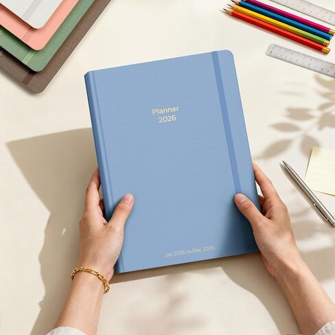 مخطط 2026 أسبوعيًا وشهريًا، يناير 2026 - ديسمبر 2026، تقويم بغلاف صلب من الكتان 2026 جدول أعمال مخطط يومي لقائمة المهام مع علامات تبويب شهرية، 6 بوصة × 8.3 بوصة، عاجي أنيق in Kuwait