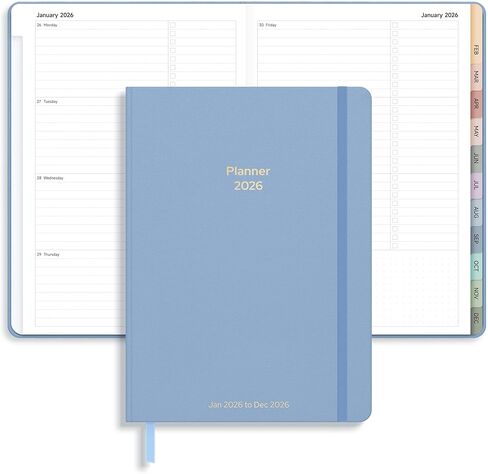 مخطط 2026 أسبوعيًا وشهريًا، يناير 2026 - ديسمبر 2026، تقويم بغلاف صلب من الكتان 2026 جدول أعمال مخطط يومي لقائمة المهام مع علامات تبويب شهرية، 6 بوصة × 8.3 بوصة، عاجي أنيق in Kuwait