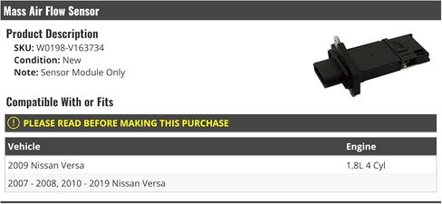 مستشعر تدفق الهواء الشامل - متوافق مع 2007-2019 نيسان فيرسا 1.8 لتر 4 أسطوانات in Kuwait