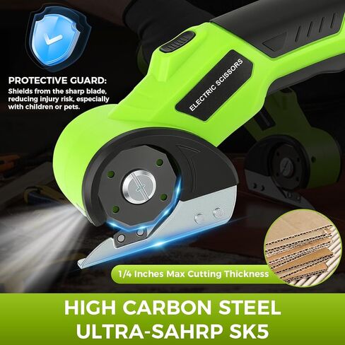 قاطعة كرتون لاسلكية مع قفل أمان وإضاءة LED - قابلة للشحن 4 فولت، شفرة إضافية متضمنة، قاطعة صندوق كهربائي للكرتون، قاطعة دوارة للنسيج لتغليف الورق والسجاد والجلود in Kuwait