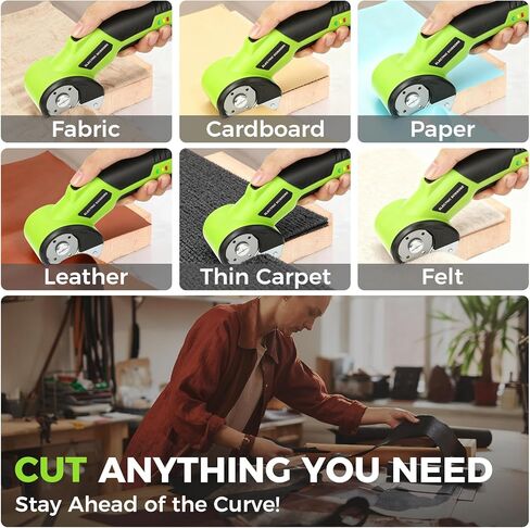 قاطعة كرتون لاسلكية مع قفل أمان وإضاءة LED - قابلة للشحن 4 فولت، شفرة إضافية متضمنة، قاطعة صندوق كهربائي للكرتون، قاطعة دوارة للنسيج لتغليف الورق والسجاد والجلود in Kuwait