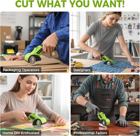 قاطعة كرتون لاسلكية مع قفل أمان وإضاءة LED - قابلة للشحن 4 فولت، شفرة إضافية متضمنة، قاطعة صندوق كهربائي للكرتون، قاطعة دوارة للنسيج لتغليف الورق والسجاد والجلود in Kuwait