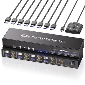 8K60 هرتز 4K120 هرتز HDMI KVM Switch 1 شاشة 2 جهاز كمبيوتر، 2 منفذ KVM Switch للتحكم في 2 جهاز كمبيوتر مع شاشة واحدة، لوحة مفاتيح وماوس، 4 منافذ USB 3.0 للأجهزة الطرفية in Kuwait