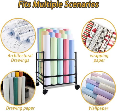 Blueprint Organizer with Rolling Wheels, 20-Slot Storage Rack – Mobile Cart for Blueprints, Maps, Posters, Architectural Plans. Ideal Holder for Home, Office, Studio, School in Kuwait