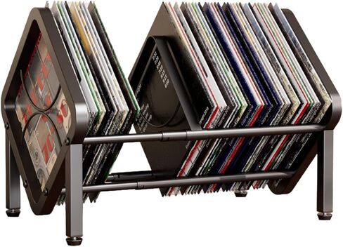 تخزين تسجيلات الفينيل، حامل تسجيلات فينيل قابل للتطوير من 80 إلى 100 LP، منظم على الطراز القديم، رف تخزين ألبوم معدني للمجلات والملفات والكتب والألبومات وتخزين المكتب (أسود) in Saudi Arabia