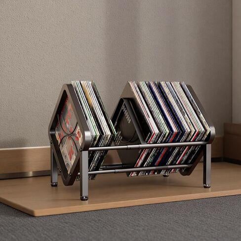 تخزين تسجيلات الفينيل، حامل تسجيلات فينيل قابل للتطوير من 80 إلى 100 LP، منظم على الطراز القديم، رف تخزين ألبوم معدني للمجلات والملفات والكتب والألبومات وتخزين المكتب (أسود) in Saudi Arabia