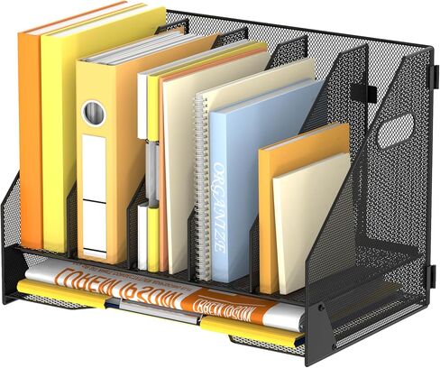 منظم ورق DALTACK للمكتب مع 3 حاملات أقلام، صينية تنظيم مكتب من 5 طبقات بمقابض، تخزين منظم الورق، منظم صينية الورق للمنزل والمكتب والمدرسة، وردي in Kuwait
