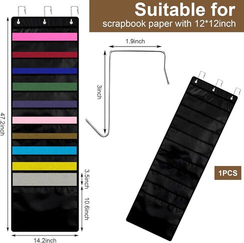Henoyso 2 Pcs 12 x 12 Inch Paper Storage Scrapbook Vinyl Roll Storage Organizer Hanging Wall File Organizer with Door Hangers for Office Cardstock Craft (Black) in Saudi Arabia