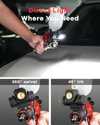 Rechargeable LED Paint Gun Light, 450LM Paint Spray Gun Light with 3 Lighting Modes, 3500–6500K, CRI 95+, 360° Swivel & 45° Tilt for Auto Painting and Color Matching in Saudi Arabia