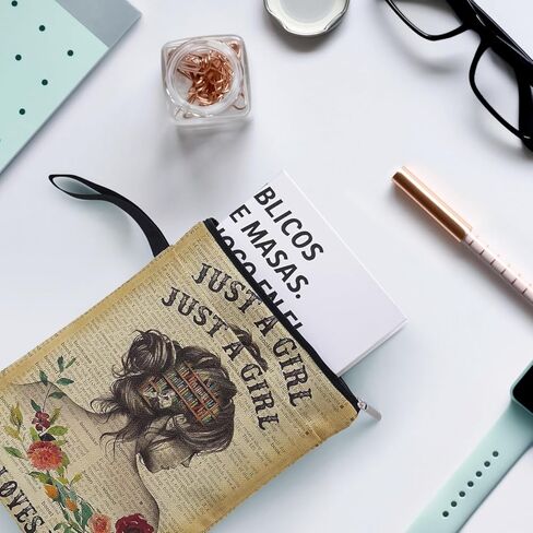 فتاة خمر تحب الكتب هدايا كم الكتب للنساء عشاق الكتب المكتبية مجموعة الكتب أصدقاء النادي المعلمين، غلاف الكتاب مع مقبض جيب أمامي بسحاب للكتب الورقية 9 × 12 بوصة in Saudi Arabia
