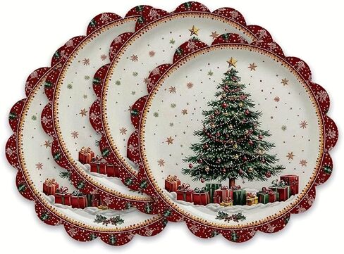 4pcs Linen Round Table Mats - Christmas Tree Snowflake Gift Pattern, Colorful Festive Print Holiday Kitchen & Dining Decor, Hand Wash Only in Saudi Arabia