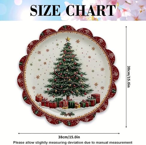 4pcs Linen Round Table Mats - Christmas Tree Snowflake Gift Pattern, Colorful Festive Print Holiday Kitchen & Dining Decor, Hand Wash Only in Saudi Arabia