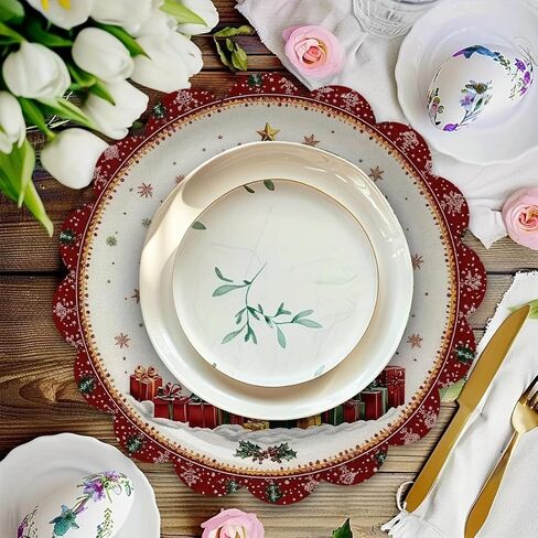 4pcs Linen Round Table Mats - Christmas Tree Snowflake Gift Pattern, Colorful Festive Print Holiday Kitchen & Dining Decor, Hand Wash Only in Saudi Arabia