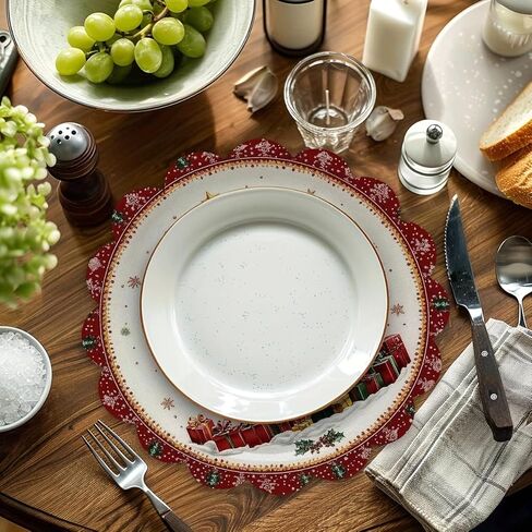 4pcs Linen Round Table Mats - Christmas Tree Snowflake Gift Pattern, Colorful Festive Print Holiday Kitchen & Dining Decor, Hand Wash Only in Saudi Arabia