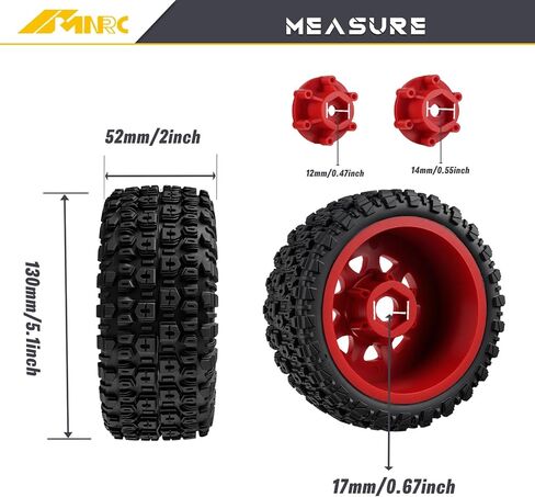 Pre-Glued Plastic RC Wheels and Tires 12MM 14MM 17MM Hex Compatible with Arrma Axial RC4WD Redcat Slash 2WD 4X4 Senton Short Course Truck Upgrades Part Green in Kuwait