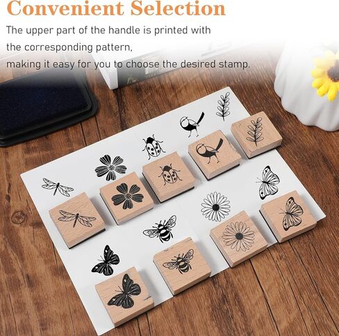 9 PCS Vintage Wood Rubber Stamps for Crafting (Butterfly Bird Ladybird Dragonflies Honeybee Flower and Plant), Wooden Scrapbooking Stamps Set Ink Rubber Wooden Stamp Craft Stamp DIY Art and Journals in Kuwait