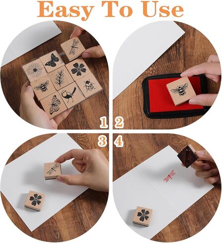 9 PCS Vintage Wood Rubber Stamps for Crafting (Butterfly Bird Ladybird Dragonflies Honeybee Flower and Plant), Wooden Scrapbooking Stamps Set Ink Rubber Wooden Stamp Craft Stamp DIY Art and Journals in Kuwait