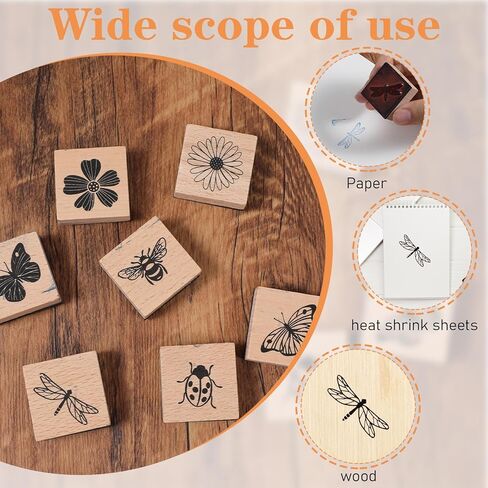 9 PCS Vintage Wood Rubber Stamps for Crafting (Butterfly Bird Ladybird Dragonflies Honeybee Flower and Plant), Wooden Scrapbooking Stamps Set Ink Rubber Wooden Stamp Craft Stamp DIY Art and Journals in Kuwait