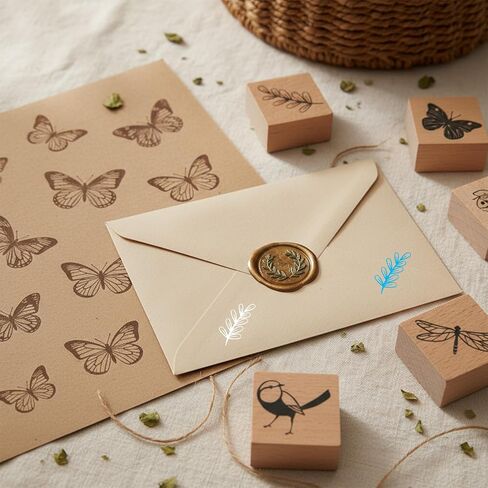 9 PCS Vintage Wood Rubber Stamps for Crafting (Butterfly Bird Ladybird Dragonflies Honeybee Flower and Plant), Wooden Scrapbooking Stamps Set Ink Rubber Wooden Stamp Craft Stamp DIY Art and Journals in Kuwait