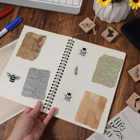 9 PCS Vintage Wood Rubber Stamps for Crafting (Butterfly Bird Ladybird Dragonflies Honeybee Flower and Plant), Wooden Scrapbooking Stamps Set Ink Rubber Wooden Stamp Craft Stamp DIY Art and Journals in Kuwait