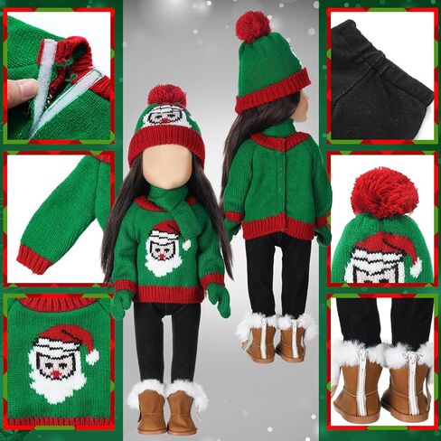 6 Pcs Christmas 18 Inch Doll Clothes and Accessories Winter Outfits Set Sweaters Trousers Hats Shoes for 18 Inch Doll Gift(White,Snowman) in Saudi Arabia