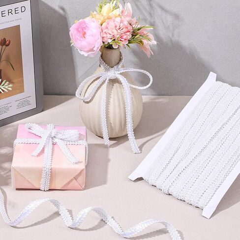 14 ياردة الأبيض جديلة تقليم 1/2 بوصة الأبيض Decative المنسوجة النسيج الدانتيل المفروشات تقليم للخياطة زي الستائر الغلاف الديكور DIY الحرف in Kuwait