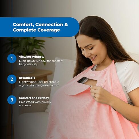 Muslin Nursing Cover for Baby Breastfeeding –Peekaboo Window -100% Breathable Cotton Privacy Nursing Shawl in Saudi Arabia