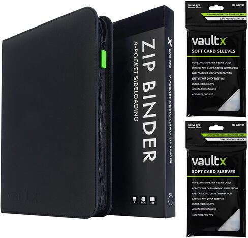 Vault X 9 Pocket Exo-Tec Zip Binder أسود + 400 Penny Sleeves مجموعة هدايا عيد الميلاد in Kuwait