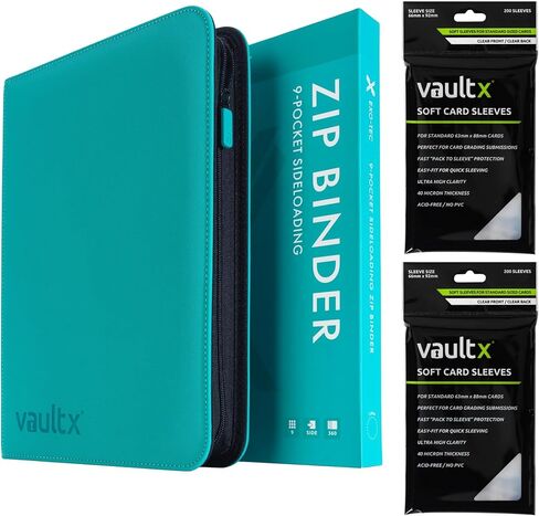Vault X 9 Pocket Exo-Tec Zip Binder Teal + 400 Penny Sleeves Xmas Gift Bundle in Saudi Arabia