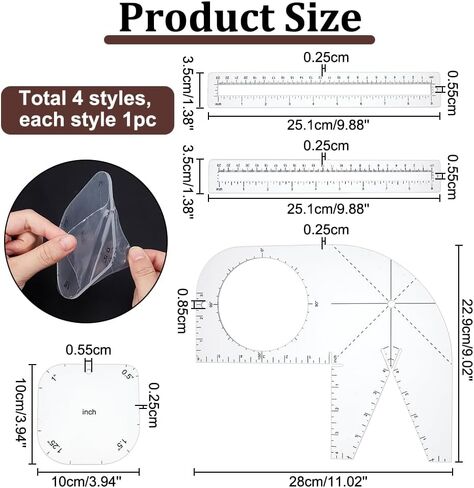 PH PandaHall 4pcs Boxy Bag Making Templates, Clear Bag Template Notion Acrylic Quilting Templates Zipper Template Patchwork Ruler Sewing Tools Set for Beginners Curve Bag Zip Pocket DIY Sewing in Saudi Arabia