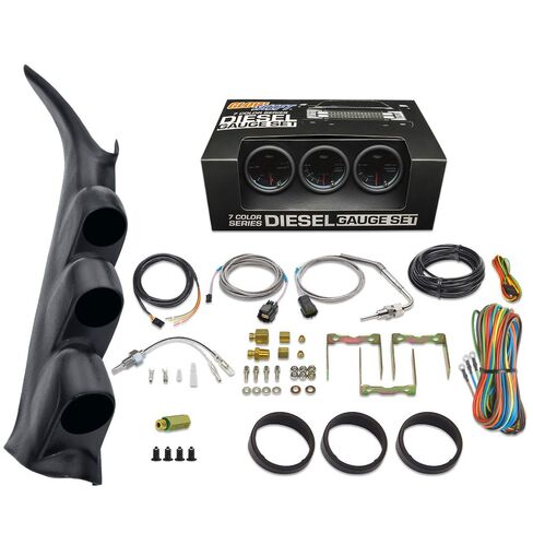 GlowShift Diesel Gauge Package Compatible with Chevrolet Chevy Silverado Duramax 2500 3500 2000-2006 - Tinted 7 Color 60 PSI Boost, 1500F EGT & Transmission Temp Gauges - Graphite Triple Pillar Pod in Saudi Arabia