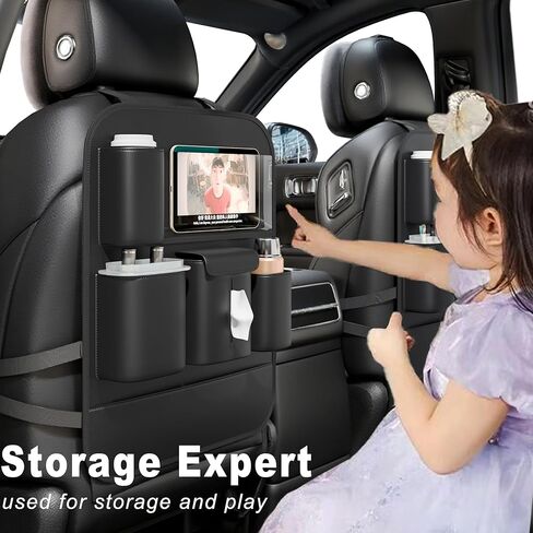 منظم المقعد الخلفي للسيارة GMQ مع شاشة تعمل باللمس، واقيات سجادات الركل وإكسسوارات السفر للأطفال، منظم المقعد الخلفي متعدد الوظائف وملحقات منظم السفر للسيارة (أسود، قطعة واحدة) in Saudi Arabia
