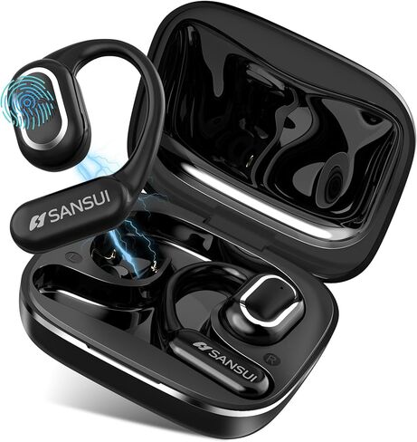 SANSUI Open Ear Headphones,Wireless Earbuds with Ergonomic Earhook,Bluetooth Headphones 5.4 with Noise Cancelling Mic,56H Playtime,IP55 Waterproof Ear Buds for Cycling,Running,Workout(Black) in Kuwait