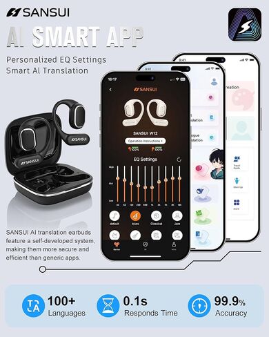 SANSUI Open Ear Headphones,Wireless Earbuds with Ergonomic Earhook,Bluetooth Headphones 5.4 with Noise Cancelling Mic,56H Playtime,IP55 Waterproof Ear Buds for Cycling,Running,Workout(Black) in Kuwait